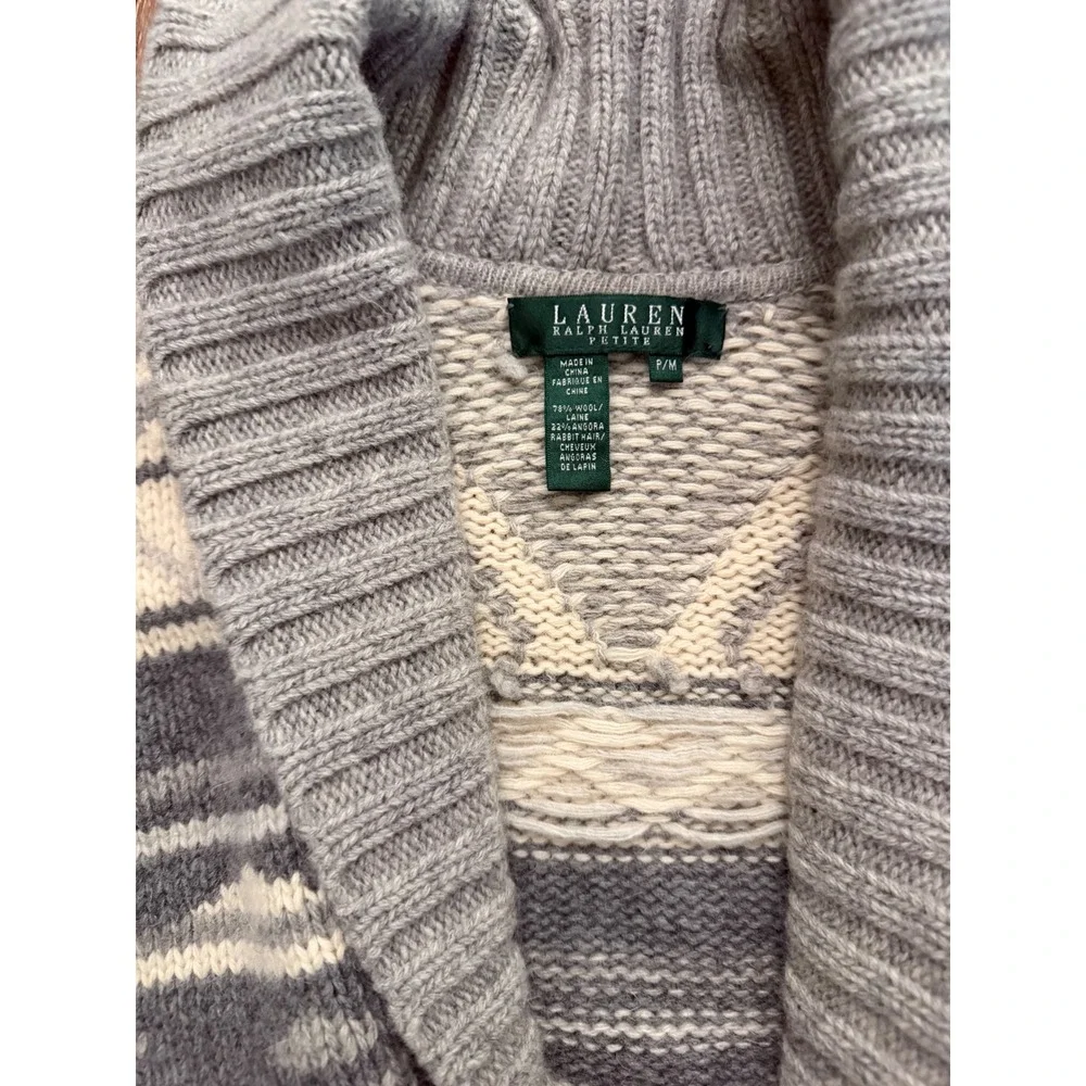 Lauren Ralph Lauren Petite Wool Angora Southwestern Cardigan Gray PM Western - Picture 4 of 4